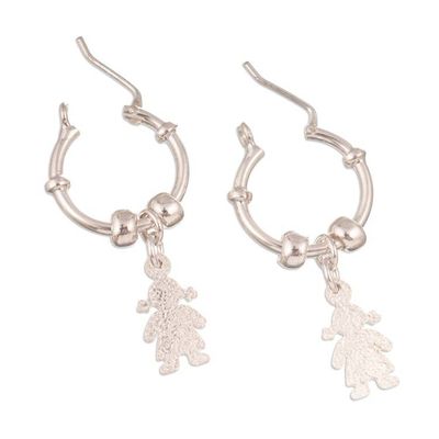 Alternate image for Sterling Silver Hoop Earrings with Girl Motif from Peru Inner Girl
