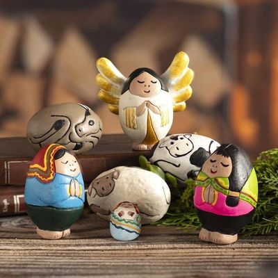 Primary image for Handmade Nativity Scene from Peru 7 Pieces Eggcellent Christmas