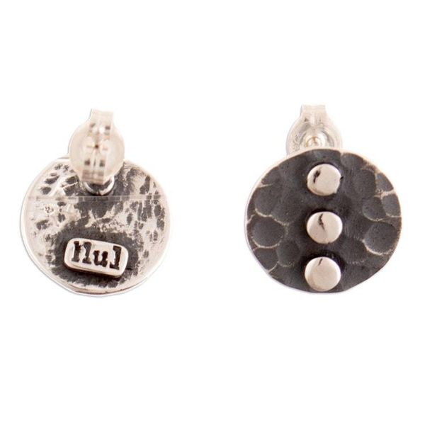 Alternate image for Oxidized and Polished Round Sterling Silver Button Earrings Minimalist Trio
