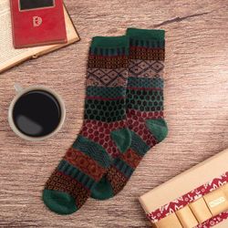 Image for Mens Patterned Knit Green Alpaca Blend Socks from Peru Authentic Green