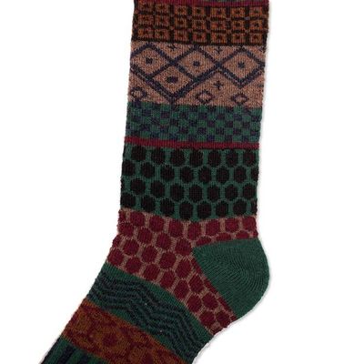 Alternate image for Mens Patterned Knit Green Alpaca Blend Socks from Peru Authentic Green