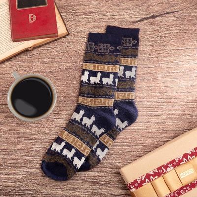 Primary image for Mens Navy Blue Alpaca Blend Socks Authentic Navy
