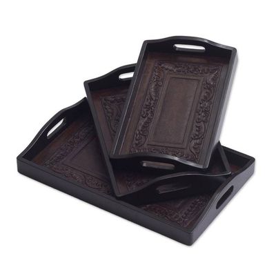 Alternate image for Unique Leather and Wood Serving Trays Set of 3 Collector