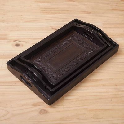 Alternate image for Unique Leather and Wood Serving Trays Set of 3 Collector