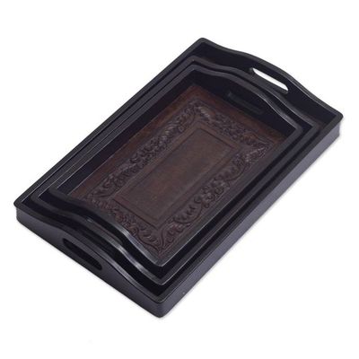 Alternate image for Unique Leather and Wood Serving Trays Set of 3 Collector