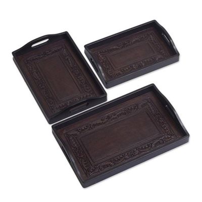 Alternate image for Unique Leather and Wood Serving Trays Set of 3 Collector