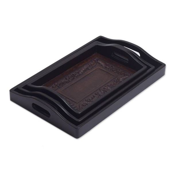Alternate image for Unique Leather and Wood Serving Trays Set of 3 Collector