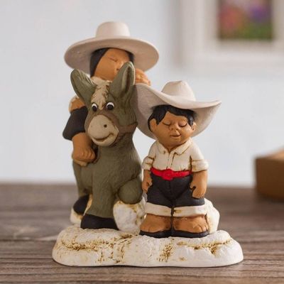 Primary image for Hand-Painted Ceramic Figurine of an Andean Family from Peru Andean Duo