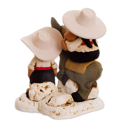 Alternate image for Hand-Painted Ceramic Figurine of an Andean Family from Peru Andean Duo