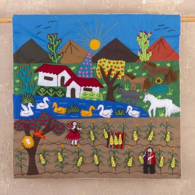 Primary image for Hand Crafted Arpillera Folk Art Wall Hanging Corn Harvest