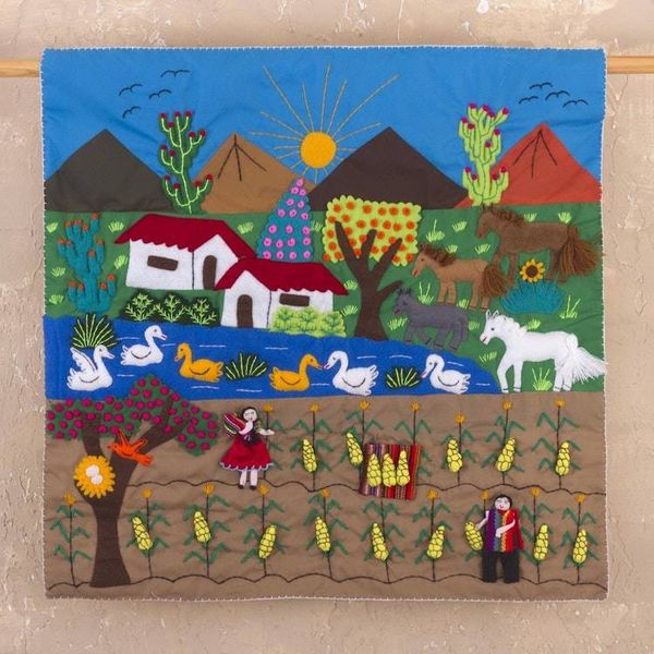 Alternate image for Hand Crafted Arpillera Folk Art Wall Hanging Corn Harvest