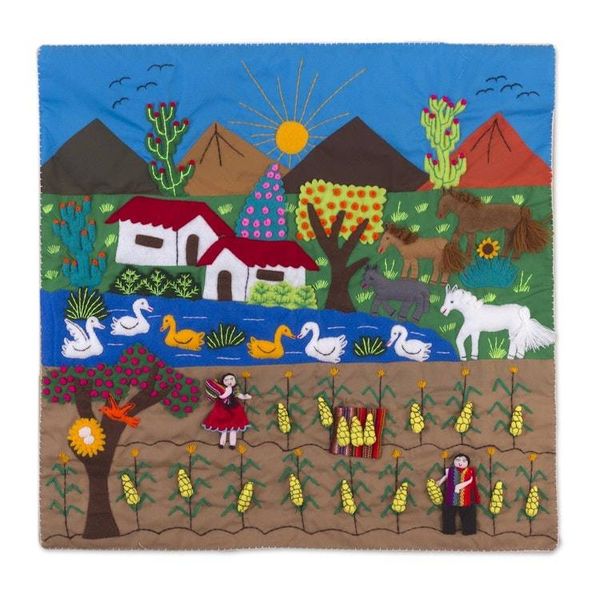 Alternate image for Hand Crafted Arpillera Folk Art Wall Hanging Corn Harvest