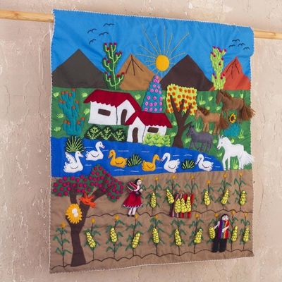 Alternate image for Hand Crafted Arpillera Folk Art Wall Hanging Corn Harvest