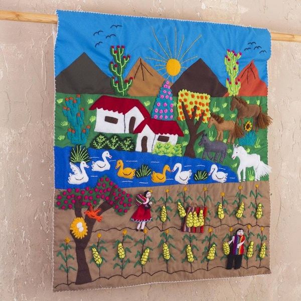 Alternate image for Hand Crafted Arpillera Folk Art Wall Hanging Corn Harvest
