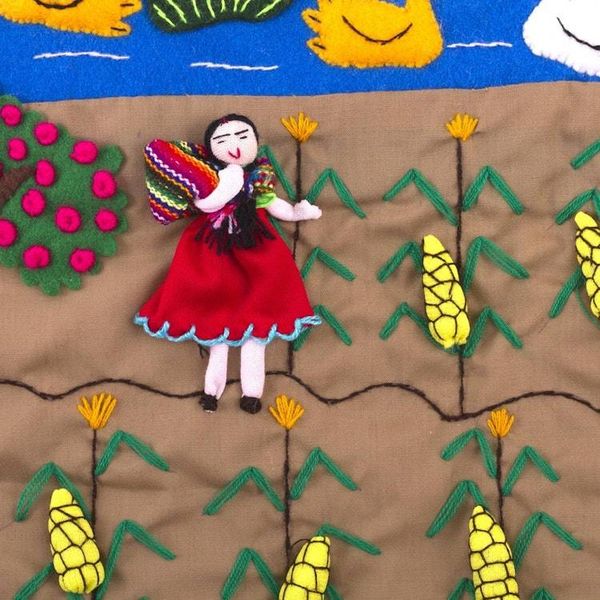 Alternate image for Hand Crafted Arpillera Folk Art Wall Hanging Corn Harvest