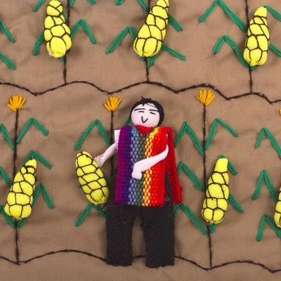 Alternate image for Hand Crafted Arpillera Folk Art Wall Hanging Corn Harvest