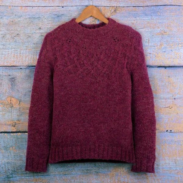 Alternate image for Raspberry Alpaca Blend Pullover Sweater with Knit Motifs Raspberry Revel