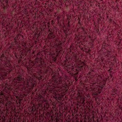 Alternate image for Raspberry Alpaca Blend Pullover Sweater with Knit Motifs Raspberry Revel