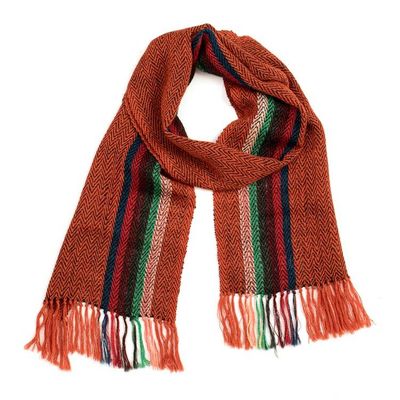 Alternate image for Sunset-Inspired Warm-Toned Fringed Soft 100 Alpaca Scarf Woven Sunset