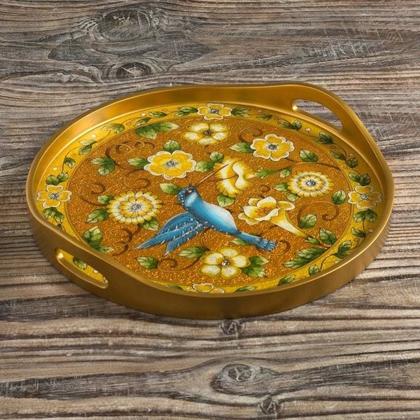 Alternate image for Reverse-Painted Glass Tray with Hummingbird Highland Hummingbird in Gold