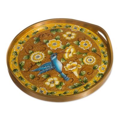 Alternate image for Reverse-Painted Glass Tray with Hummingbird Highland Hummingbird in Gold