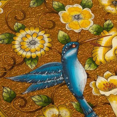 Alternate image for Reverse-Painted Glass Tray with Hummingbird Highland Hummingbird in Gold