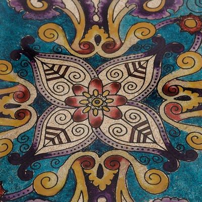 Alternate image for Floral Reverse-Painted Glass Tray in Blue from Peru Enchanting Flowers in Blue