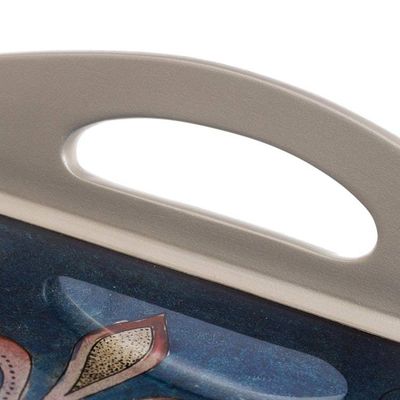 Alternate image for Floral Reverse-Painted Glass Tray in Blue from Peru Enchanting Flowers in Blue