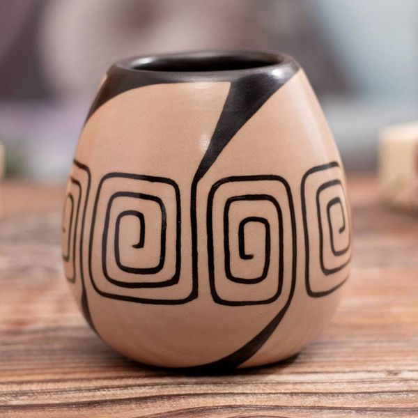 Alternate image for Spiral-Themed Folk Art Chulucanas Ceramic Decorative Vase Spiral of Life