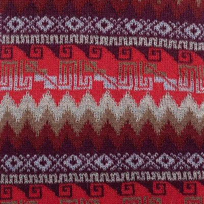 Alternate image for Patterned Soft 100 Baby Alpaca Scarf in Red and Brown Hues Flames of the Andes