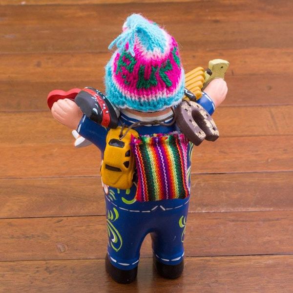 Alternate image for Blue Painted Ekeko Sculpture with Wool Cap from Peru Ekeko of Abundance in Blue
