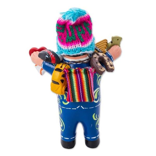 Alternate image for Blue Painted Ekeko Sculpture with Wool Cap from Peru Ekeko of Abundance in Blue