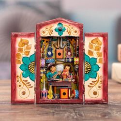 Image for Hand-Painted Wood and Ceramic Retablo of Andean Music Store Andean Music Store