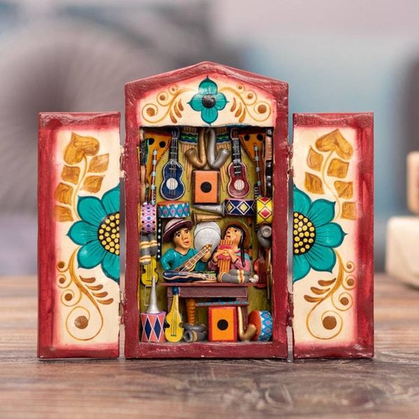Alternate image for Hand-Painted Wood and Ceramic Retablo of Andean Music Store Andean Music Store