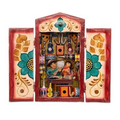 Alternate image for Hand-Painted Wood and Ceramic Retablo of Andean Music Store Andean Music Store