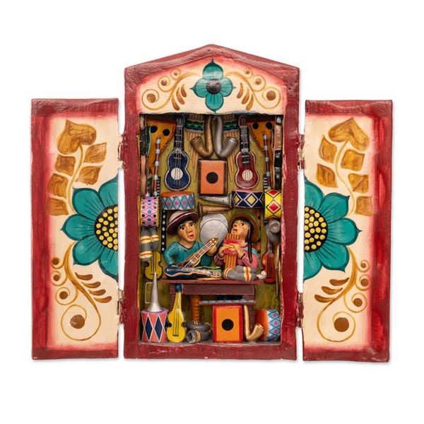 Alternate image for Hand-Painted Wood and Ceramic Retablo of Andean Music Store Andean Music Store