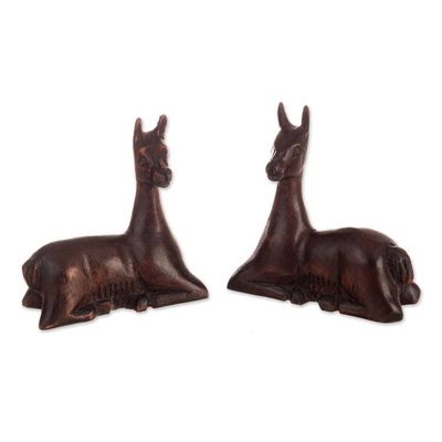 Alternate image for 2 Hand-Carved Cedar Wood Figurines of Resting Andean Vicunas Resting Vicunas