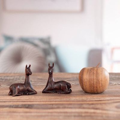 Alternate image for 2 Hand-Carved Cedar Wood Figurines of Resting Andean Vicunas Resting Vicunas
