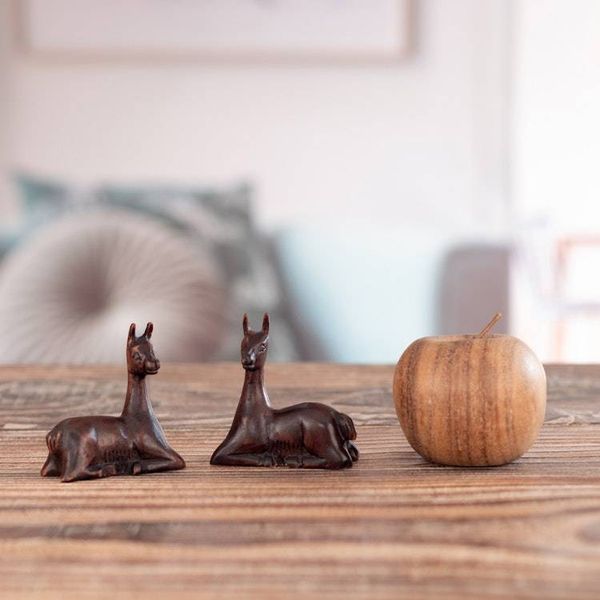Alternate image for 2 Hand-Carved Cedar Wood Figurines of Resting Andean Vicunas Resting Vicunas