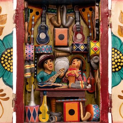 Alternate image for Hand-Painted Wood and Ceramic Retablo of Andean Music Store Andean Music Store