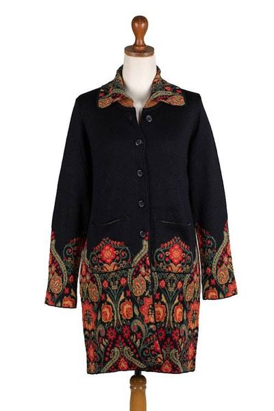 Alternate image for Spring-Themed Floral 100 Baby Alpaca Coat Woven in Peru Heritage Cardigan