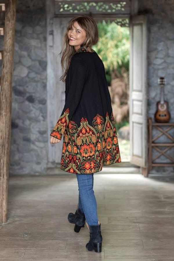 Alternate image for Spring-Themed Floral 100 Baby Alpaca Coat Woven in Peru Heritage Cardigan
