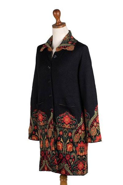 Alternate image for Spring-Themed Floral 100 Baby Alpaca Coat Woven in Peru Heritage Cardigan