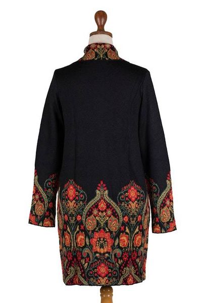 Alternate image for Spring-Themed Floral 100 Baby Alpaca Coat Woven in Peru Heritage Cardigan