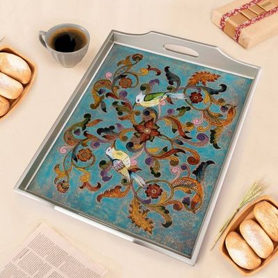 Primary image for Rectangular Reverse-Painted Glass Tray from Peru Mystic Flora