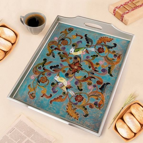 Alternate image for Rectangular Reverse-Painted Glass Tray from Peru Mystic Flora