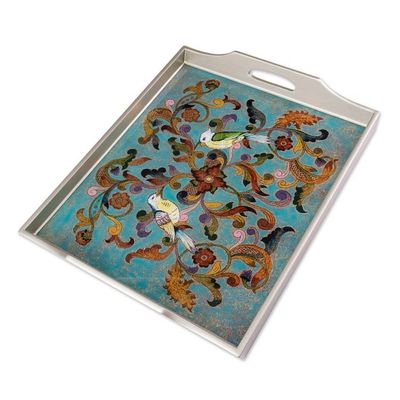 Alternate image for Rectangular Reverse-Painted Glass Tray from Peru Mystic Flora
