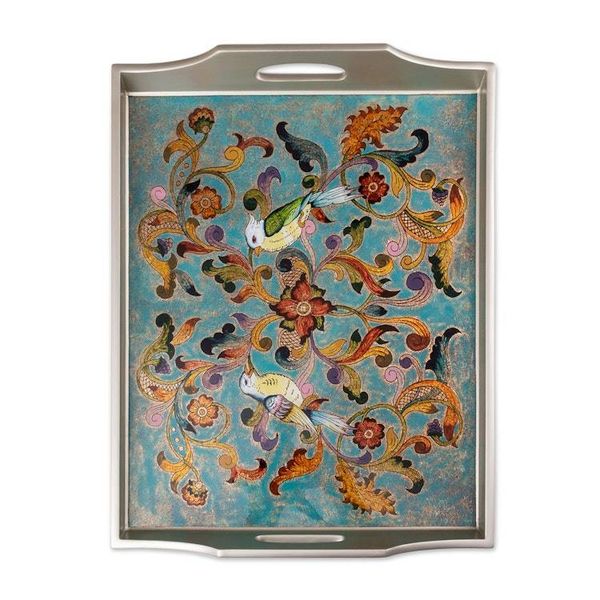 Alternate image for Rectangular Reverse-Painted Glass Tray from Peru Mystic Flora