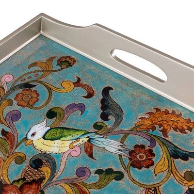 Alternate image for Rectangular Reverse-Painted Glass Tray from Peru Mystic Flora