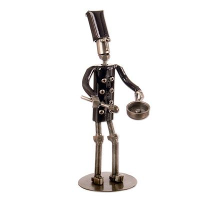 Alternate image for Eco-Friendly Recycled Metal Sculpture of Chef Made in Peru Metallic Flavors